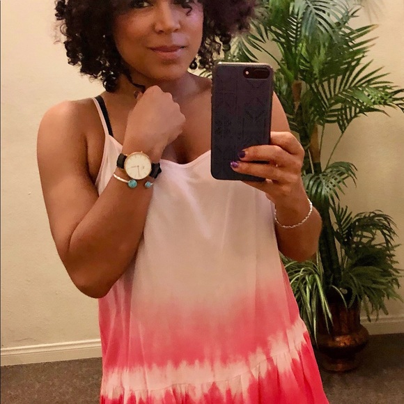 Hot pink & white Tie Dye Tunic Ruffle Hem tank top - Picture 5 of 8